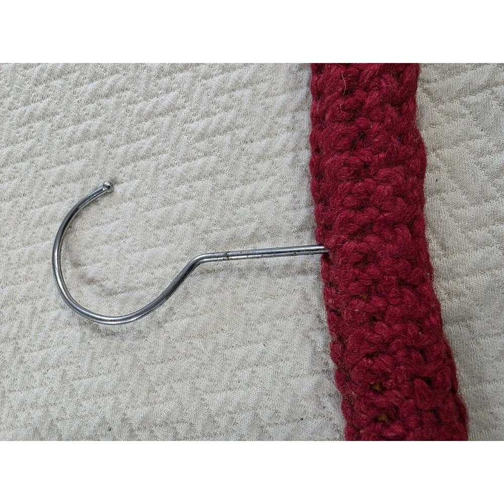 Vintage Crocheted Wood Hanger Cover Burgundy Red Knit Closet Organizer